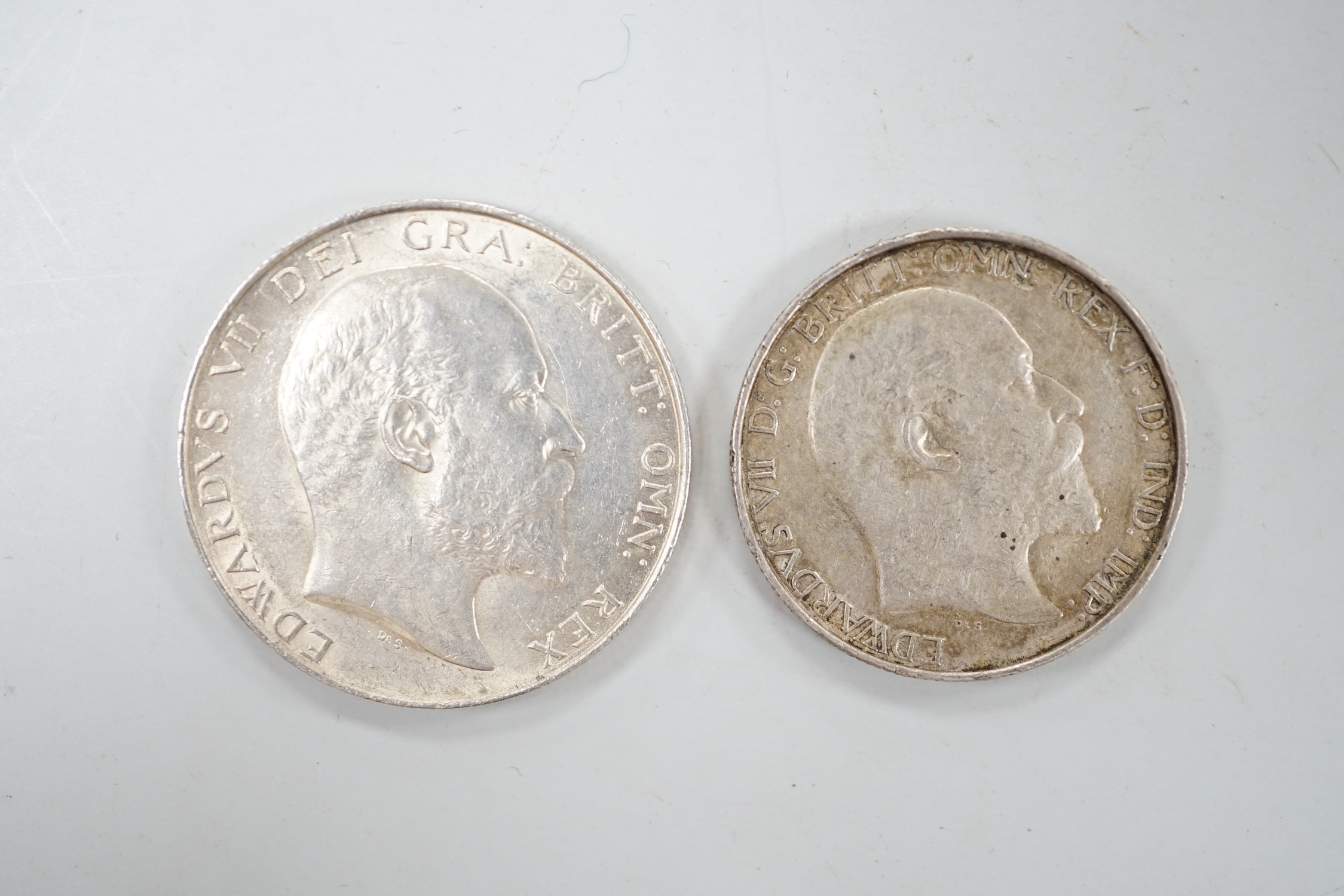 An Edward VII halfcrown 1902, GEF and 1903 Florin, VF